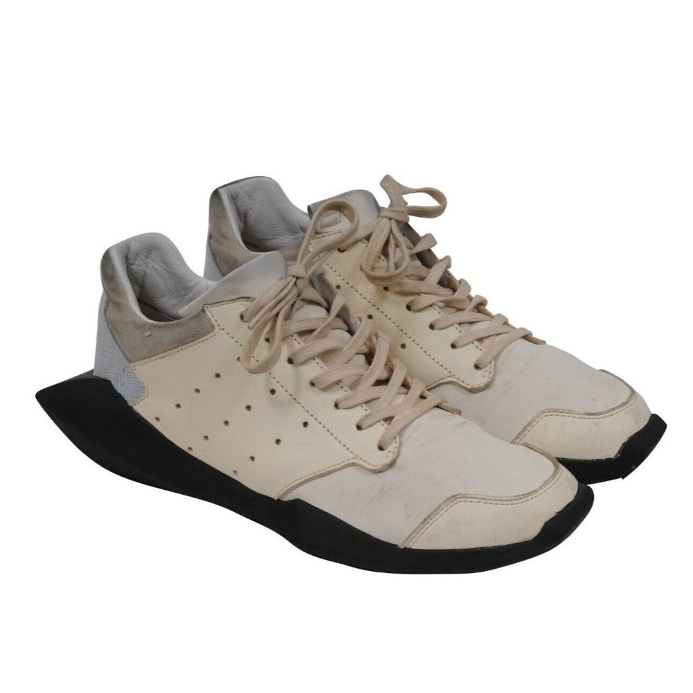 Rick Owens Adidas Mens Tech Runner Size US 7.5 White Tan Black Leather Trainers